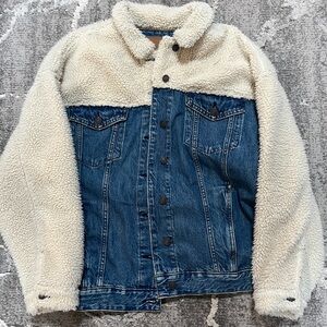 American Eagle Sherpa-Sleeve Denim Jacket